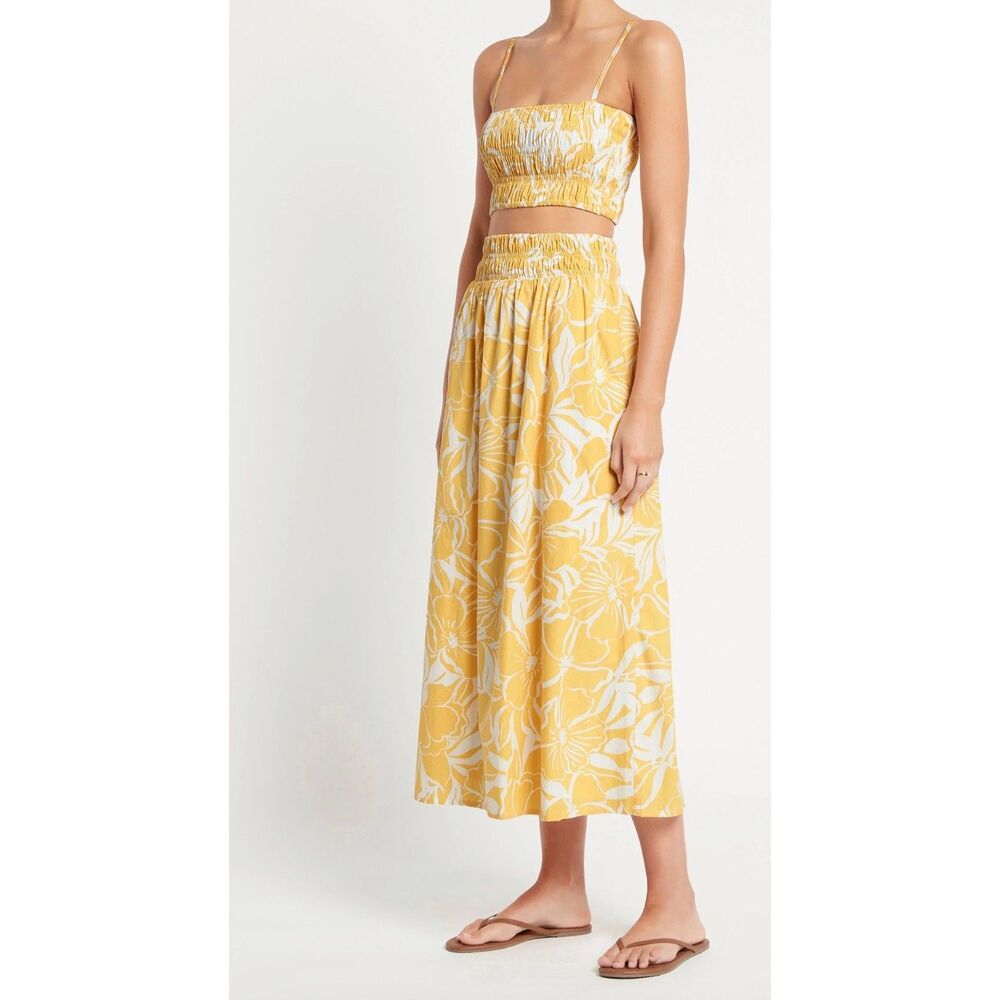 Faithfull The Brand El Marsa Kiera Midi Skirt Liya Crop Top 2 Pc Set Yellow XS 2